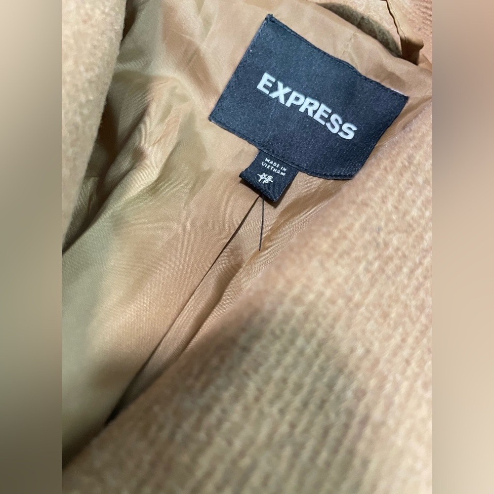 Express Women’s Long Belted Wool-Blend Wrap Front Car Coat - Picture 3 of 4